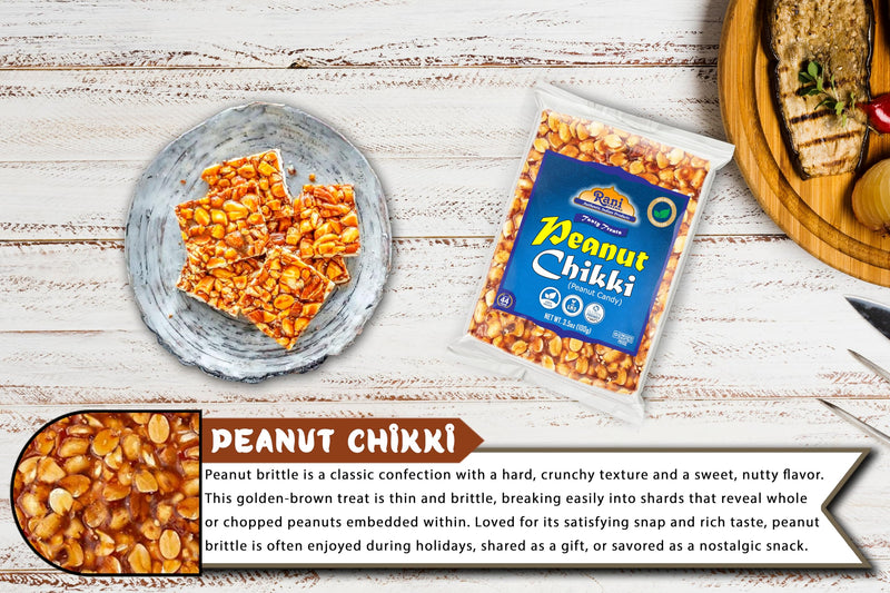 Rani Peanut Chikki (Brittle Candy) 100g (3.5oz) x Pack of 10 ~ All Natural | Vegan | Kosher | No colors | Gluten Friendly | Indian Origin