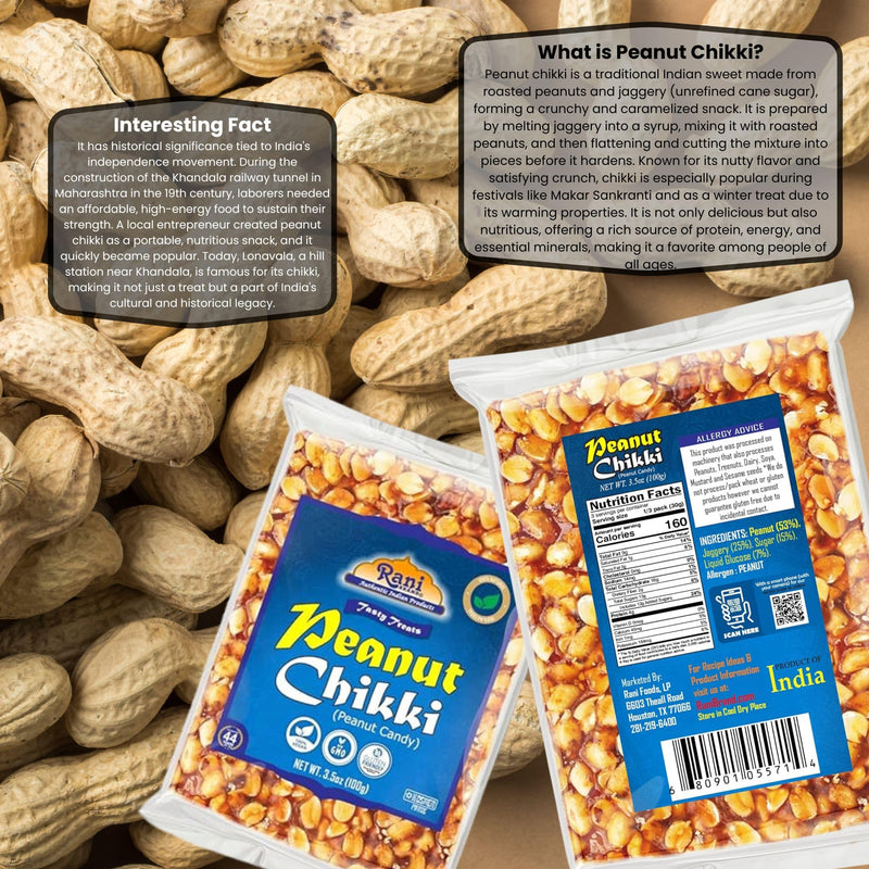 Rani Peanut Chikki (Brittle Candy) 100g (3.5oz) x Pack of 10 ~ All Natural | Vegan | Kosher | No colors | Gluten Friendly | Indian Origin