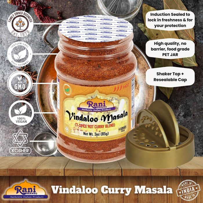 Rani Vindaloo Curry Masala 3oz (85g) PET Jar ~ Salt Free | Vegan | Gluten Friendly| NON-GMO | Kosher | No colors