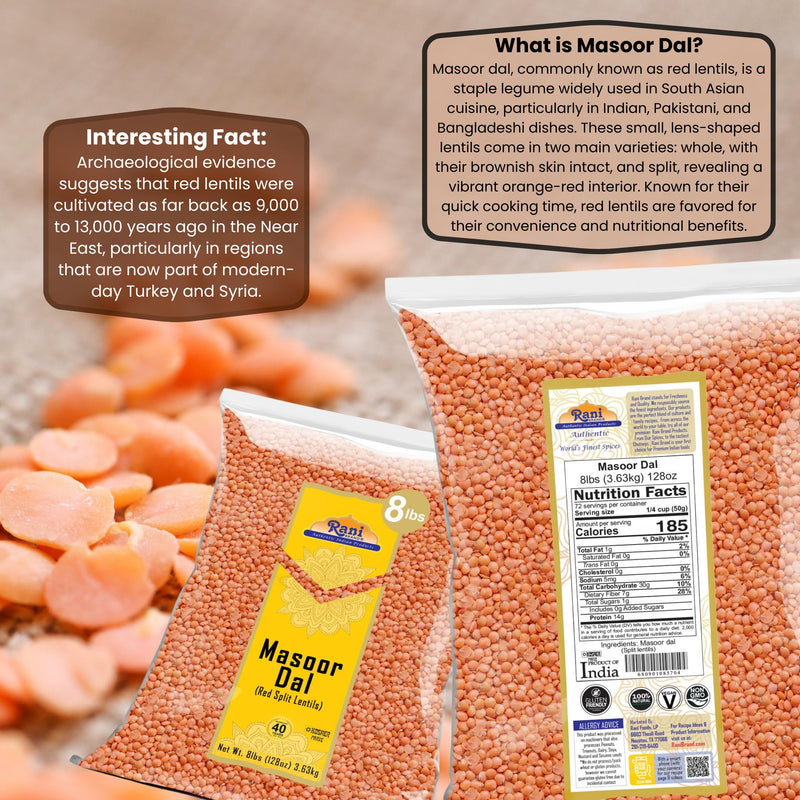 Rani Masoor Dal (Indian Red Lentils) Split Gram, 128oz (8lbs) 3.63kg, Bulk ~ All Natural | Gluten Friendly | NON-GMO | Kosher | Vegan | Indian Origin