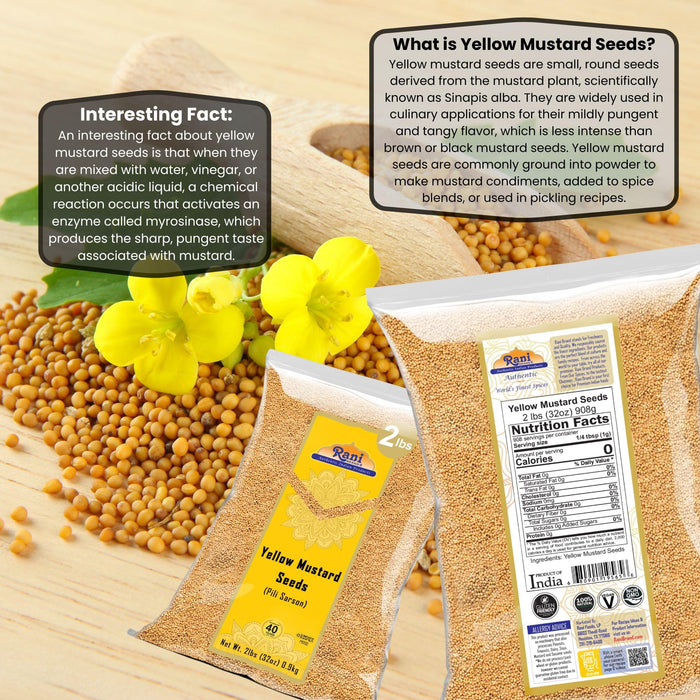 Rani Yellow Mustard Seeds Whole Spice 32oz (2lbs) 908g ~ All Natural | Vegan | Gluten Friendly | NON-GMO | Kosher | Indian Origin