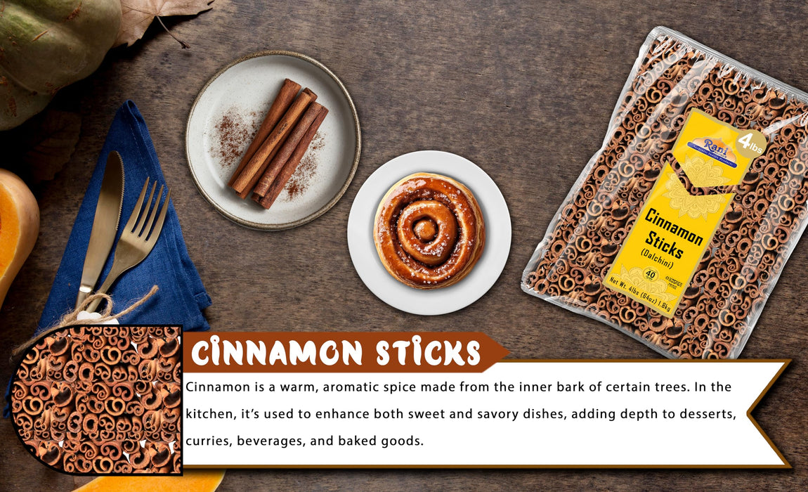 Rani Cinnamon Sticks 64oz (4lbs) 1.81kg ~ 350-400 Sticks 3 Inches in Length Cassia Round ~ All Natural | Vegan | No Color | Gluten Friendly | NON-GMO | Kosher
