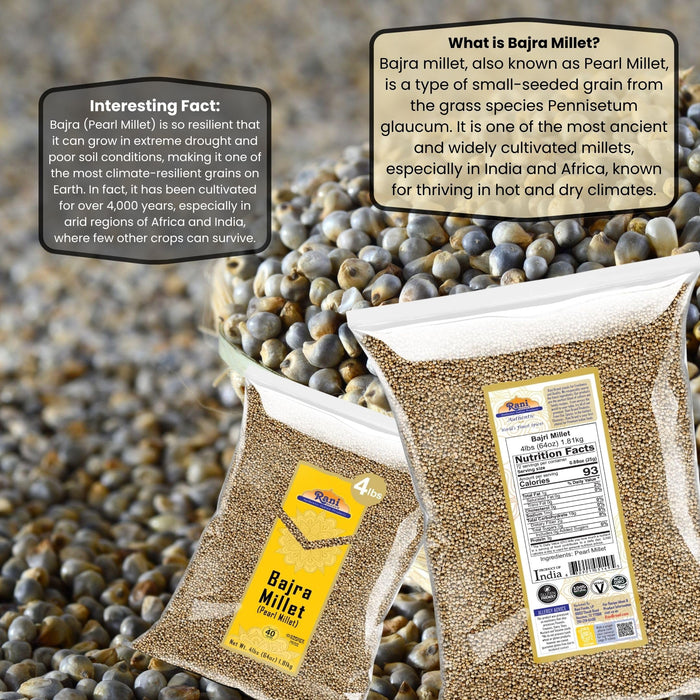 Rani Bajri Millet (Pearl Millet) 64oz (4lbs) 1.81kg Bulk ~ All Natural | Vegan | Gluten Friendly | NON-GMO | Kosher | Indian Origin