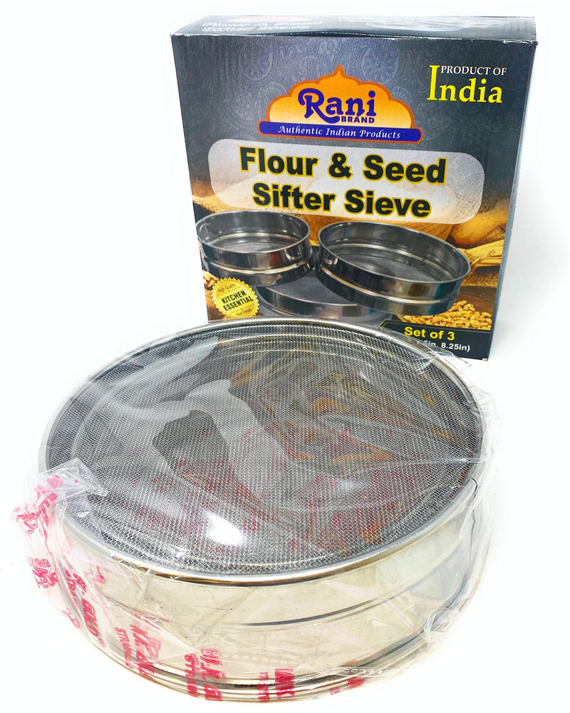 Stainless Steel Sieve ~ Set of 3 ~ for Flours, Seeds, Beans & Lentils - Sizes 6.7", 7.5", 8.25" by Rani Brand