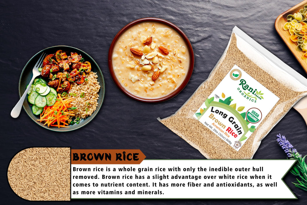 Rani Organic Long Grain Brown Rice 32oz (2lbs) 908g ~ All Natural | Gluten Friendly | Vegan | Non-GMO | Kosher | Product of USA | USDA Certified Organic