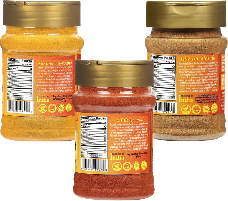 Rani Turmeric Powder, Chilli Powder, Garam Masala 3oz (85g) PET Jar Combo Pack of 3 ~ All Natural | | 100% Pure, Salt Free | Vegan | Gluten Friendly | NON-GMO | Indian Origin