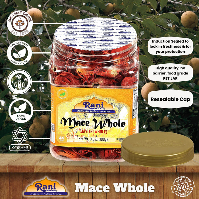 Rani Mace Whole (Javathri), Spice 3.5oz (100g) PET Jar ~ All Natural | Vegan | Gluten Friendly | NON-GMO | Kosher | Indian Origin