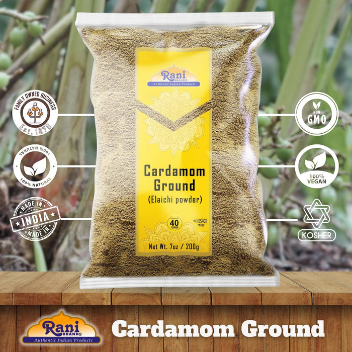 Rani Cardamom (Elachi) Ground, Powder Indian Spice 7oz (200g) ~ All Natural | No Color added | Gluten Friendly | Vegan | NON-GMO | Kosher | No Salt or fillers