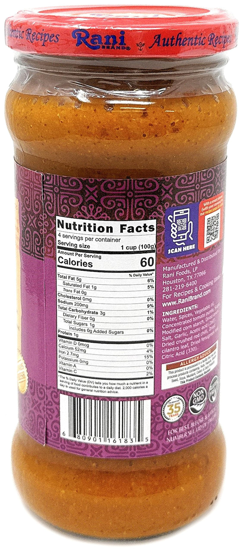 Rani Vindaloo Curry Vegan Simmer Sauce (Spicy Tomato, Red Peppers & Spices) 14oz (400g) Glass Jar ~ Easy to Use | Vegan | No Colors | All Natural | NON-GMO