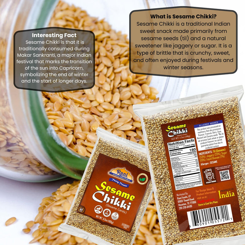 Rani Sesame Chikki (Brittle Candy) 100g (3.5oz) x Pack of 20 ~ All Natural | Vegan | Kosher | No colors | Gluten Friendly | Indian Origin