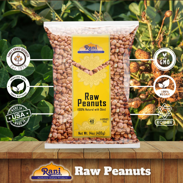 Rani Peanuts, Raw Whole With Skin (uncooked, unsalted) 14oz (400g) ~ All Natural | Vegan | Gluten Friendly | Kosher | Fresh Product of USA ~ Spanish Grade Groundnut / Red-skin