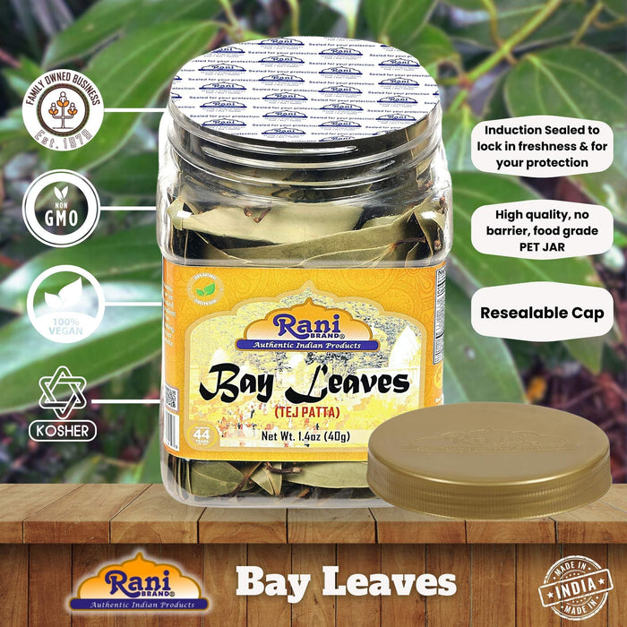 Rani Bay Leaf (Leaves) Whole Spice Hand Selected Extra Large 1.4oz (40g) PET Jar ~ All Natural | Gluten Friendly | NON-GMO | Vegan | Kosher | Indian Origin