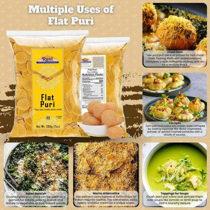Rani Pani Puri Coins 7oz (200g) 80-85 Coins ~ Uncooked, Microwaveable wheat and Semolina Coins ~ All Natural | Vegan | NON-GMO | Kosher