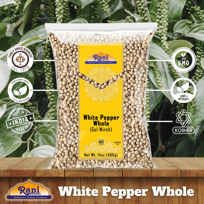 Rani White Pepper (Gol Mirch), Whole Spice 14oz (400g) ~ All Natural | Vegan | Gluten Friendly| NON-GMO | Indian Origin