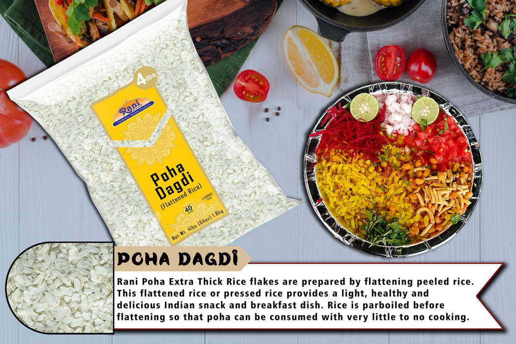 Rani Poha (Powa) Extra Thick Dagadi-Cut (Flattened Rice) 64oz (4lbs) 1.81kg Bulk ~ All Natural, Salt-Free | Vegan | Kosher | No Colors | Gluten Friendly | Indian Origin