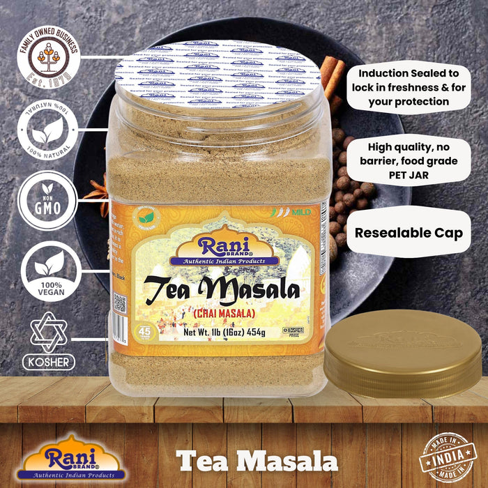 Rani Tea (Chai) Masala 16oz (1lb) 454g Bulk PET Jar ~ All Natural | Vegan | Gluten Friendly | Salt & Sugar Free | NON-GMO | Kosher | No Colors | Indian Origin