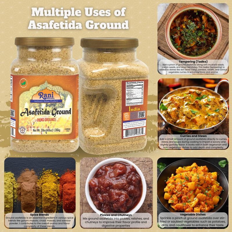 Rani Asafetida (Hing) Ground 48oz (3lbs) 1.36kg PET Jar ~ Natural | Salt Free | Vegan | NON-GMO | Best for Onion Garlic Substitute