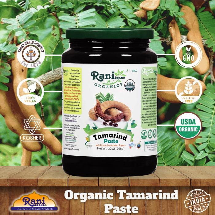 Rani Organic Tamarind Paste (Imli Paste) 32oz (2lbs) 908g Glass Jar, No Sugar Added ~ All Natural | Vegan | Gluten Free | No Colors | NON-GMO | Kosher | Indian Origin | USDA Certified Organic