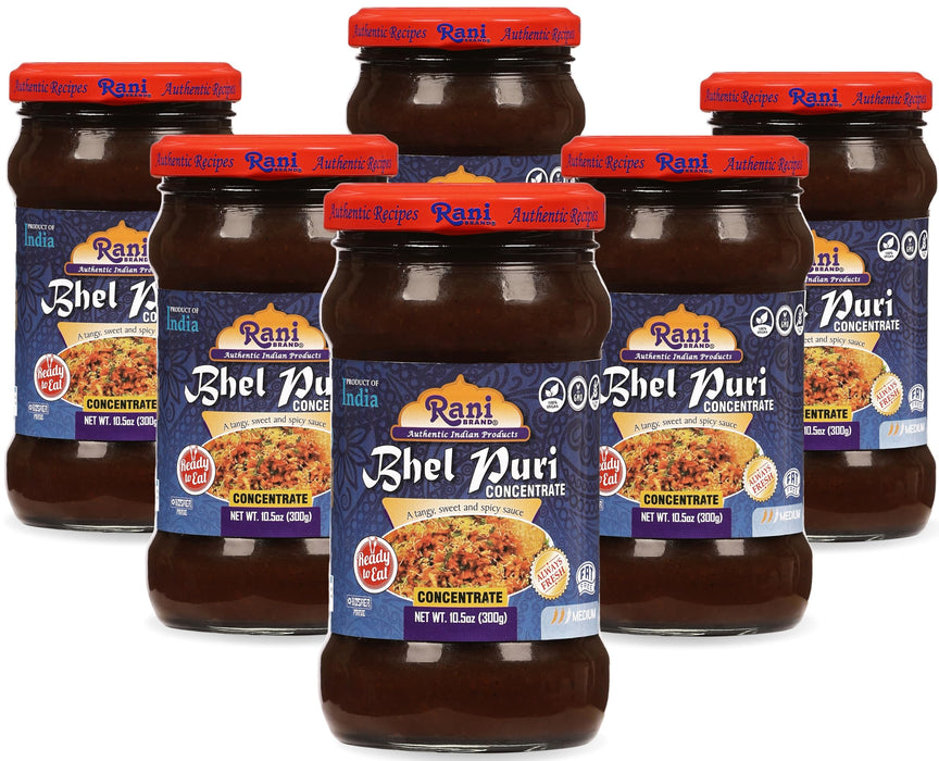 Rani Bhel Puri Concentrate (Sweet & Spicy Sauce) 10.5oz (300g) Glass Jar, Ready to Eat, Pack of 5+1 FREE ~ Vegan | Gluten Free | NON-GMO | Kosher | No Colors