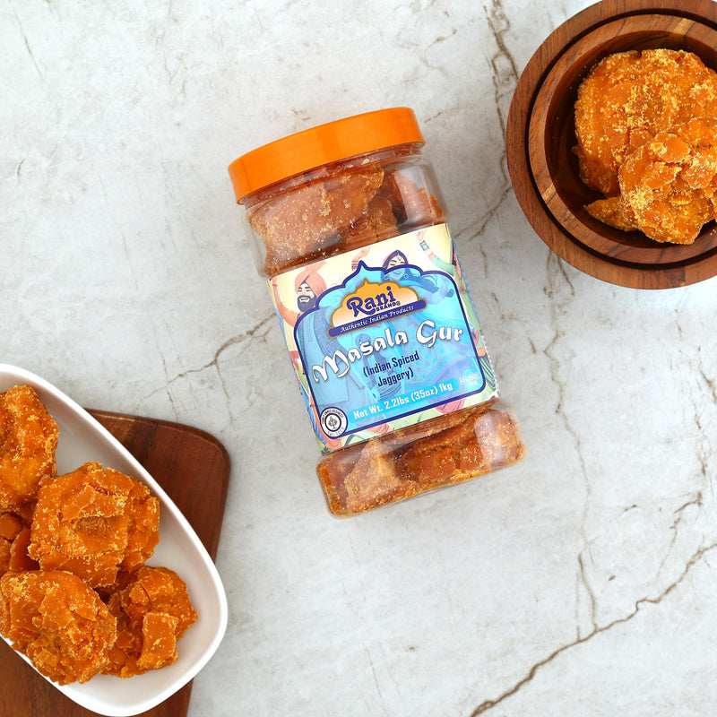 Rani Masala Gur (Jaggery) Indian Unrefined Raw Cane Sugar 35oz (2.2lbs) 1kg PET Jar ~ Gluten Friendly | Vegan | NON-GMO | Kosher | Indian Product