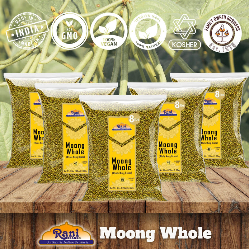 Rani Moong Whole (Ideal for cooking & sprouting, Whole Mung Beans w/ skin) Lentils Indian 128oz (8lbs) x Pack of 5 (Total 40lbs) Bulk ~ All Natural | Gluten Friendly | Non-GMO | Kosher | Vegan | Indian Origin