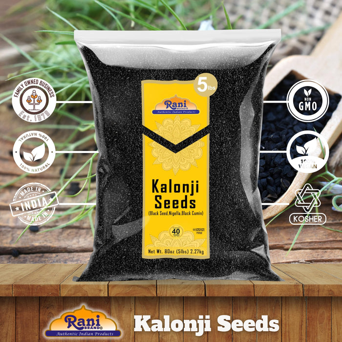 Rani Kalonji Seeds Whole Spice (Black Seed, Nigella Sativa, Black Cumin) 80oz (5lbs) 2.27kg ~ All Natural | Gluten Friendly | NON-GMO | Kosher | Vegan