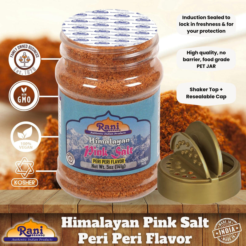 Rani Himalayan Pink Salt Peri Peri Flavor (84 Essential Trace Minerals) 5oz (141g) PET Jar ~ All Natural | Vegan | Gluten Friendly | NON-GMO | Indian Origin