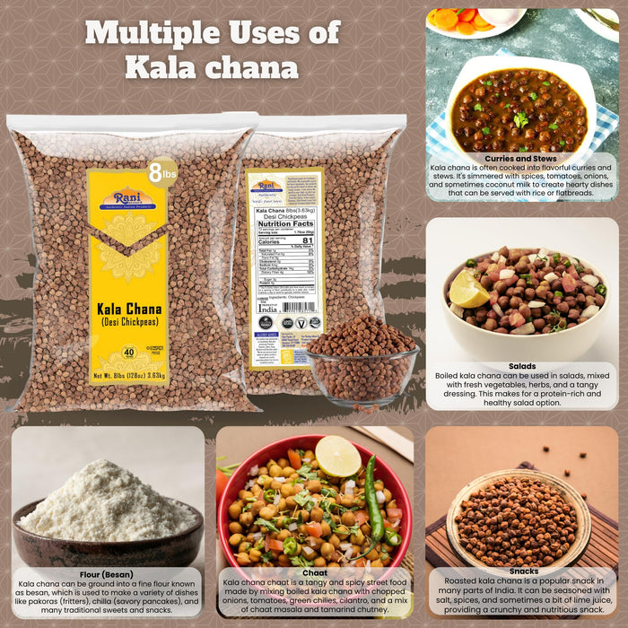 Rani Kala Chana (Desi Chickpeas Chana with skin) 128oz (8lbs) 3.63kg Bulk ~ All Natural | Gluten Friendly | NON-GMO | Vegan | Kosher | Indian Origin