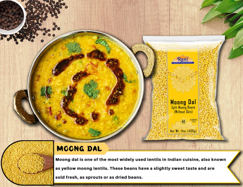 Rani Moong Dal (Split Mung Beans Without Skin) Lentils Indian 14oz (400g) ~ All Natural | Gluten Friendly | Non-GMO | Kosher | Vegan | Indian Origin
