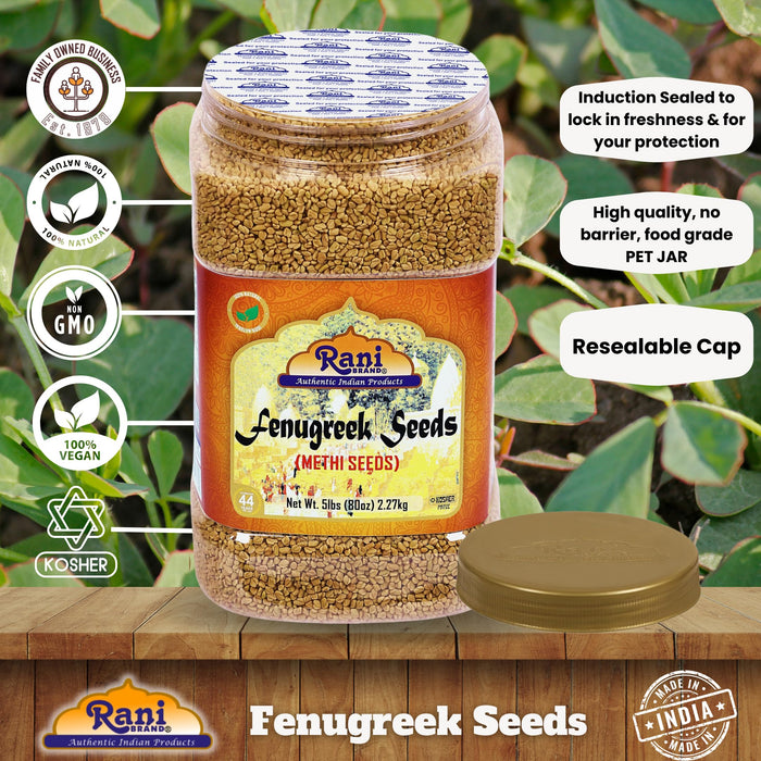 Rani Fenugreek (Methi) Seeds Whole 80oz (5lbs) 2.27kg Bulk PET Jar, Trigonella foenum graecum ~ All Natural | Vegan | Gluten Friendly | Non-GMO | Kosher | Indian Origin, Used in Cooking & Ayurvedic