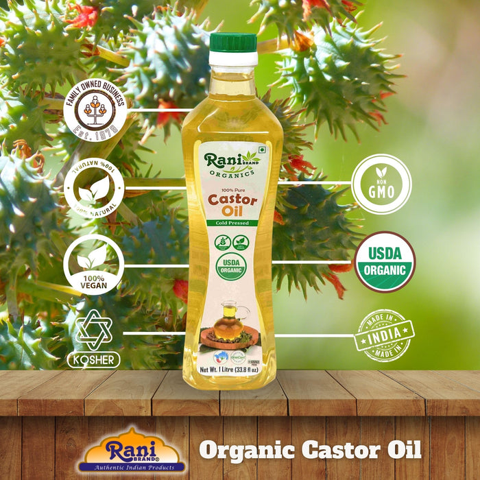 Rani Organic Castor Oil 33.8 Ounce (1 Liter) Cold Pressed | 100% Natural | NON-GMO | Kosher | Vegan | Gluten Free | USDA Certified Organic