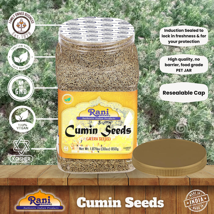 Rani Cumin Seeds Whole (Jeera) Spice 30oz (1.87lbs) 850g PET Jar ~ All Natural | Gluten Friendly | NON-GMO | Kosher | Vegan | Indian Origin