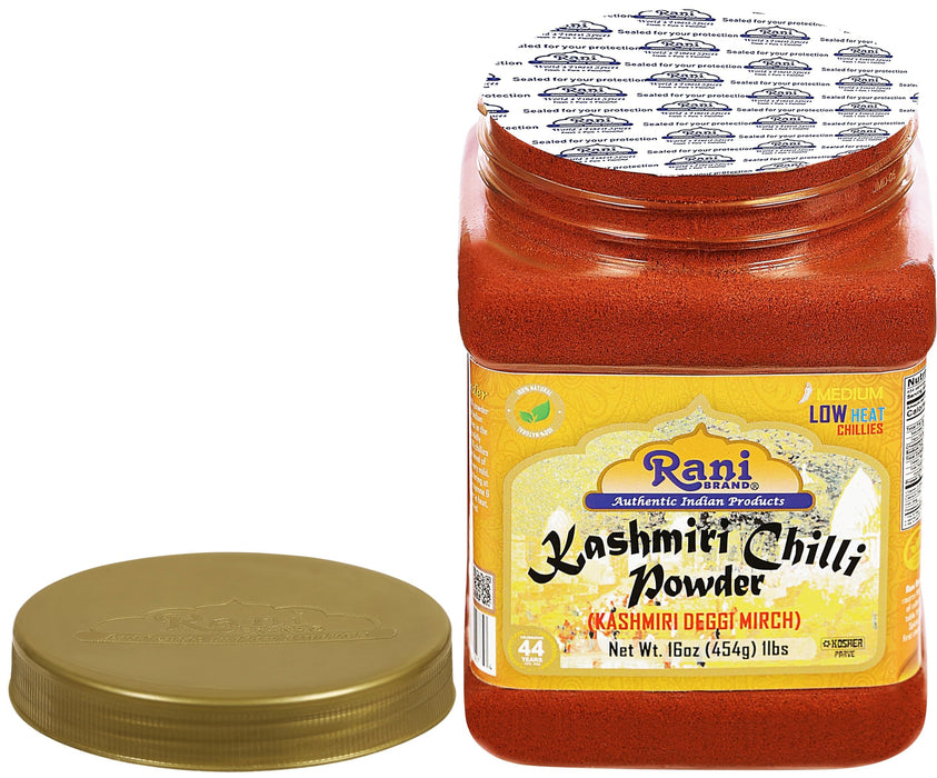 Rani Kashmiri Chilli Powder (Deggi Mirch, Low Heat) Ground Indian Spice 16oz (1lb) 454g PET Jar, Pack of 6 ~ All Natural | Salt-Free | Vegan | No Colors | Gluten Friendly | NON-GMO | Kosher | Indian Origin