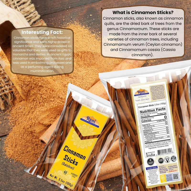 Rani Cinnamon Sticks 3.5oz (100g) - 18-22 Sticks - Strong Aroma, Perfect for Baking, Cooking & Beverages | 3+ Inches Length - Cassia Saigon Cinnamon from Vietnam | Kosher