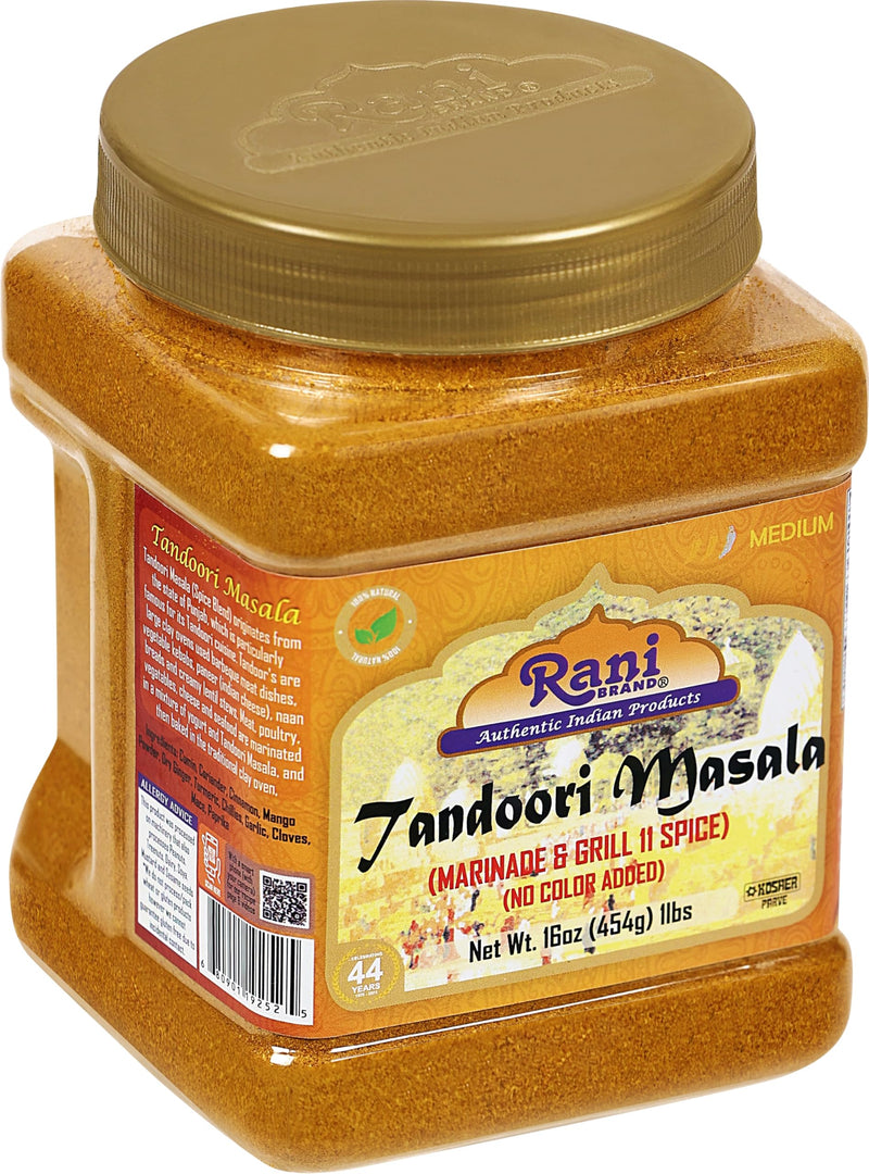 Rani Tandoori Masala (Natural, No Colors Added) Indian 11-Spice Blend 16oz (1lb) 454g PET Jar, Pack of 6 ~ Salt Free | Vegan | Gluten Friendly | NON-GMO | Indian Origin