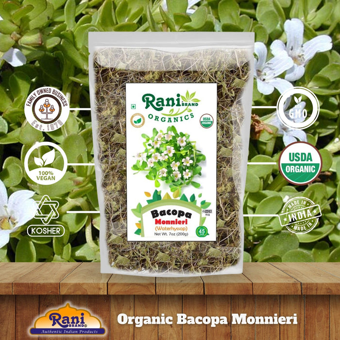 Rani Organic Bacopa Monnieri (Waterhyssop) 7oz (200g) ~ All Natural | No Color | Gluten Friendly | Vegan | Non-GMO | Kosher | No Salt or fillers | Indian Origin | USDA Organic Certified