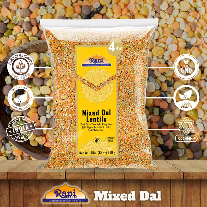 Rani Mixed Dal (Chana Dal, Moong Dal, Toor Dal, Masoor Dal, Urad Dal) 64oz (4lbs) 1.81kg Bulk ~ All Natural | Gluten Friendly | NON-GMO | Kosher | Vegan | Indian Origin