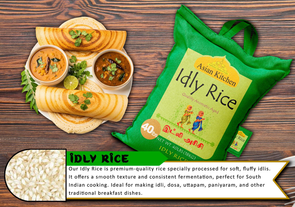 Asian Kitchen Idly (Idli) Rice 40-Pound Bag, 40lbs (18.14kg) Short Grain Rice ~ All Natural | Vegan | Indian Origin | Export Quality