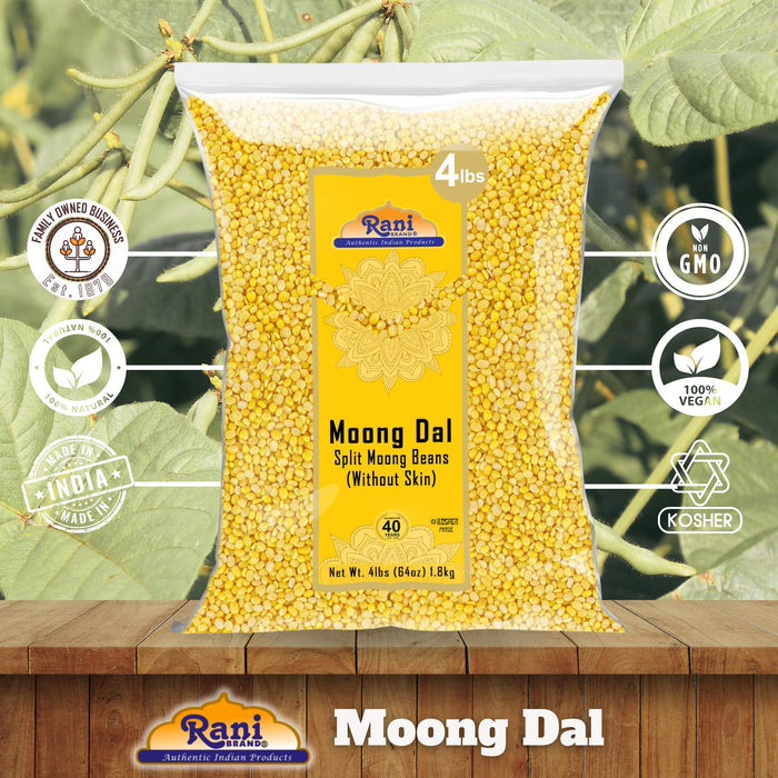 Rani Moong Dal (Split Mung Beans without skin) Indian Lentils, 64oz (4lbs) 1.81kg ~ All Natural | Gluten Friendly | NON-GMO | Kosher | Vegan | Indian Origin