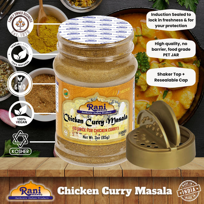 Rani Chicken Curry Masala Indian 13-Spice Blend 3oz (85g) PET Jar ~ All Natural | Vegan | No Colors | Gluten Friendly | NON-GMO | Kosher | Indian Origin