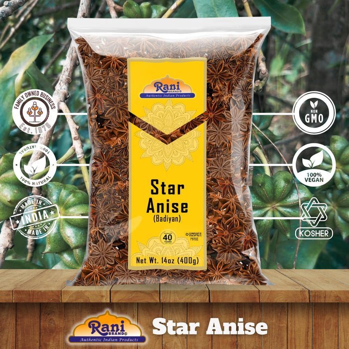 Rani Star Anise Seeds, Whole Pods (Badian Khatai) Spice 14oz (400g) ~ All Natural | Gluten Friendly | NON-GMO | Kosher | Vegan | Indian Origin