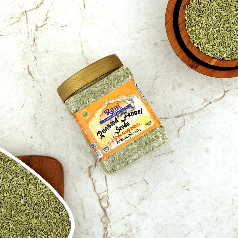 Rani Roasted Fennel Seeds (Bhuna Saunf Sabut) Whole Spice 16oz (1lb) 454g PET Jar ~ All Natural | Gluten Friendly | NON-GMO | Kosher | Vegan | Indian Origin