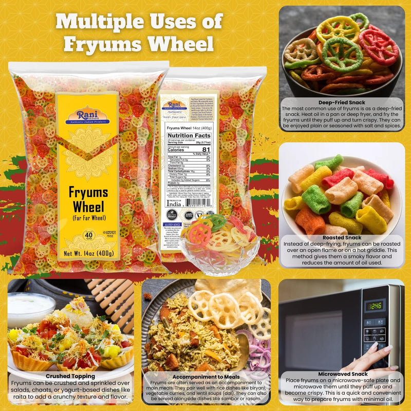Rani Far Far / Fryums (Wheat & Tapioca Pellet) Wheel Shape 14oz (400g) ~ Vegan, Kosher, Uncooked, Used to Make Papad, Bhungra / Chip Snack