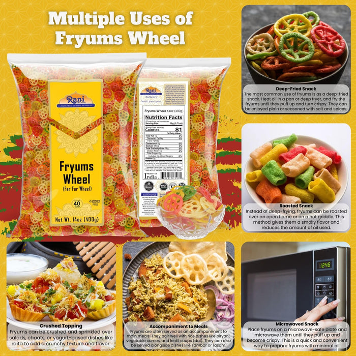 Rani Far Far / Fryums (Wheat & Tapioca Pellet) Wheel Shape 14oz (400g) ~ Vegan, Kosher, Uncooked, Used to Make Papad, Bhungra / Chip Snack