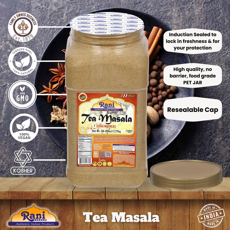 Rani Tea (Chai) Masala 80oz (5lbs) 2.27kg Bulk PET Jar ~ All Natural | Vegan | Gluten Friendly | Salt & Sugar Free | NON-GMO | Kosher | No Colors