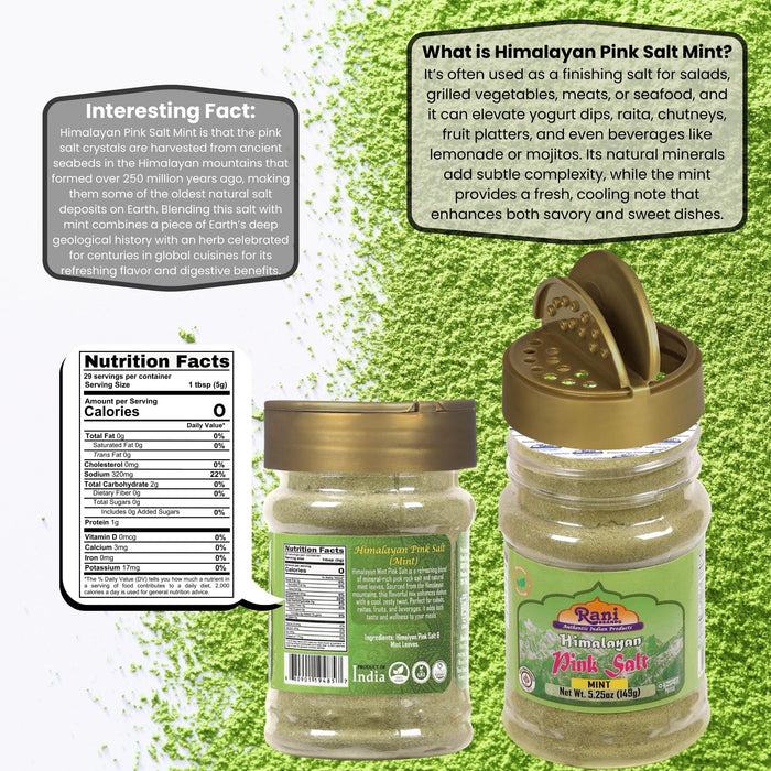 Rani Himalayan Pink Salt Mint Flavor (84 Essential Trace Minerals) 5.25oz (149g) PET Jar ~ All Natural | Vegan | Gluten Friendly | NON-GMO | Indian Origin