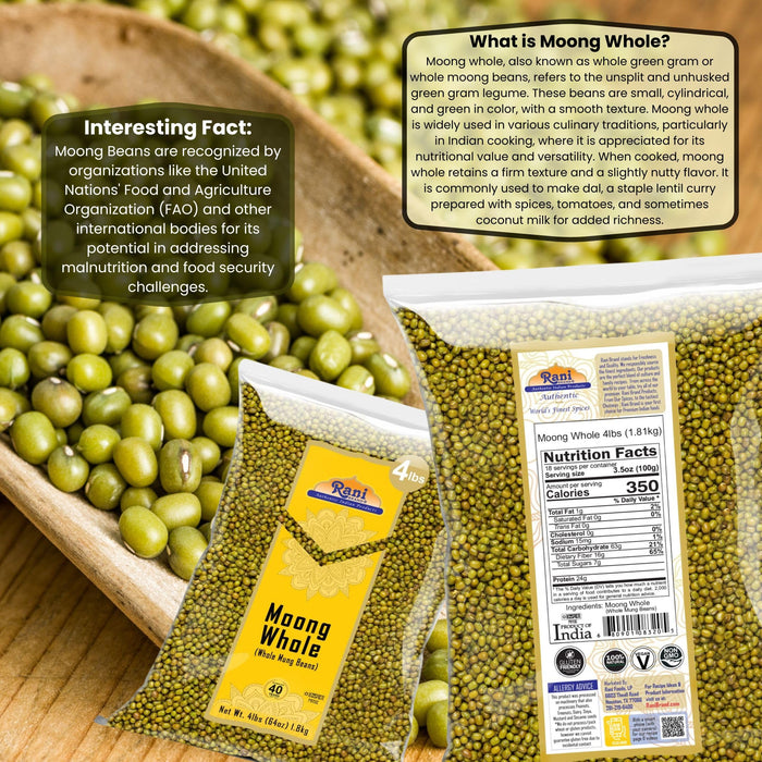 Rani Moong Whole (Whole Mung Beans with skin) Indian Lentils, 64oz (4lbs) 1.81kg ~ All Natural | NON-GMO | Kosher | Vegan | Indian Origin