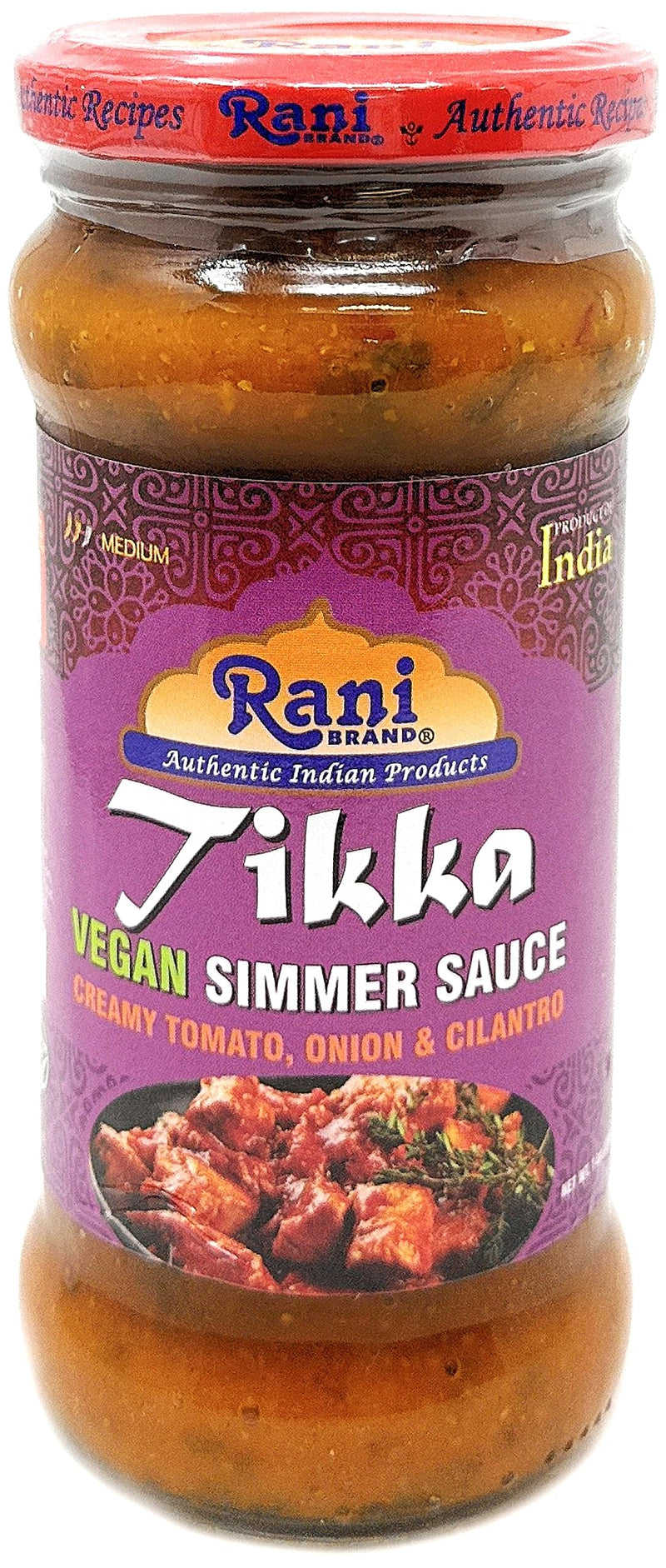 Rani Tikka Curry Vegan Simmer Sauce (Creamy Tomato, Onion & Cilantro) 14oz (400g) Glass Jar ~ Easy to Use | Vegan | No Colors | All Natural | NON-GMO | Gluten Free | Indian Origin