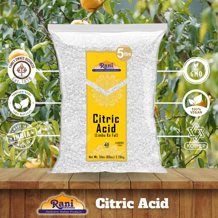 Rani Citric Acid Powder, Food Grade (Limbu Ka Ful) 80oz (5lbs) 2.27kg Bulk ~ Used for Cooking, Bath Bombs, Cleaning | Gluten Friendly | Kosher | Indian Origin