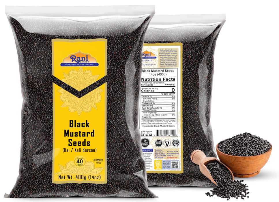 Rani Black Mustard Seeds Whole Spice (Kali Rai) 14oz (400g) ~ All Natural | Gluten Friendly | NON-GMO | Kosher | Vegan